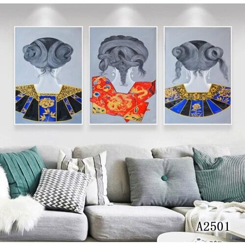Modern Abstract Oil Painting Print on Canvas 3pcs Cartoon Girl and Dress Canvas Printing Wall Art Picture for Home Decor