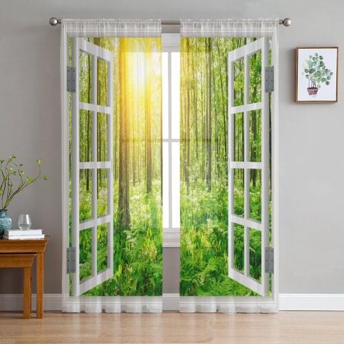 Indoor Tulle Curtains Forest Grass Sunlight Girls Bedroom Exquisite Voile Curtain Living Room Kitchen Chiffon Fabric Curtains