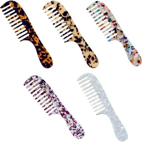 Korean Style Vintage Marble Stone Print Hair Comb Cellulose Acetate Colorful Anti-Static Detangle Massage Hairbrush with Handle