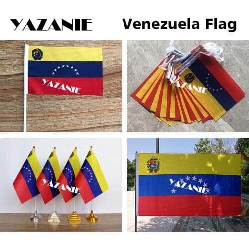 YAZANIE 14*21cm 5pcs Venezuela Hand Flag 20pcs Bunting String Flag 4pcs Table Flag 90*150cm World Country Venezuelan Flags