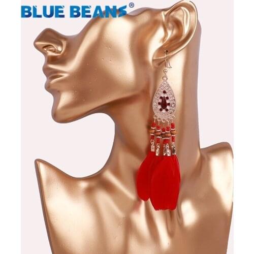 Feather Handmade women tassel earrings bohemian statement luxury long earring geometric fashion big tribal star face ethnic New