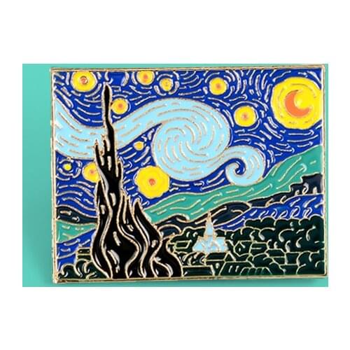 Oil Painting The Starry Night Brooches Painter Van Gogh Art Metal Pins Enamel Brooch for Women Men Lapel Pin Backpack Badge Pin