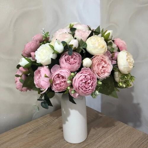 1Bouquet 13 Heads Artificial Peony Flowers Silk Fake Flowers Wedding Party Home Decor Flower Bouquet Wreath DIY Scrapbooking