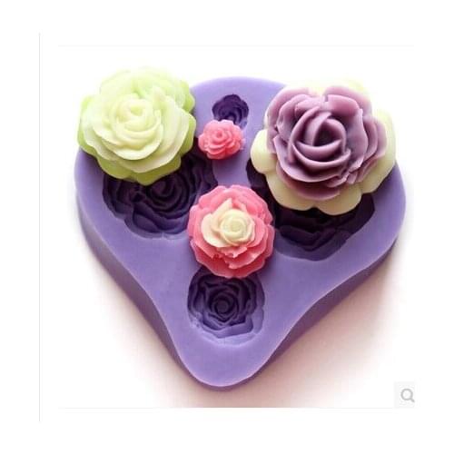 4hole rose Flower chocolate silicon mold fondant Cake decoration mold chocolate Mold NO.SI315
