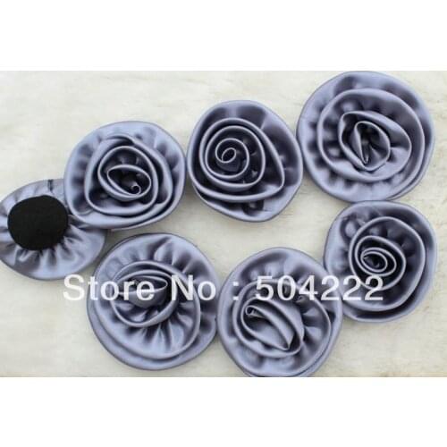 60pcs handmade Satin Fabric Rosette Rose Flowers in silver 55mm you pick colors