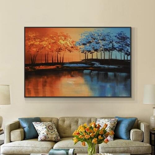 Abstract Blue Trees Painting 100% Hand Painted Oil Painting On Canvas Thick Texture Painting Decorative Wall Art For Home Decor
