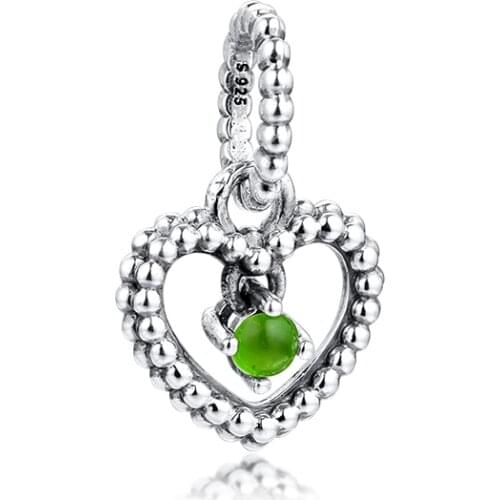 Authentic 925 Sterling Silver Spring Green Beaded Heart Charms Beads for Jewelry Making Fits Original Bracelet Women DIY Gift