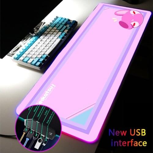 30*80CM XXL Large Multi-interface RGB Mouse Pad Cute Four USB Docking Dock Typec Interface USB HUB Pink Girly MousePad Desk Mat