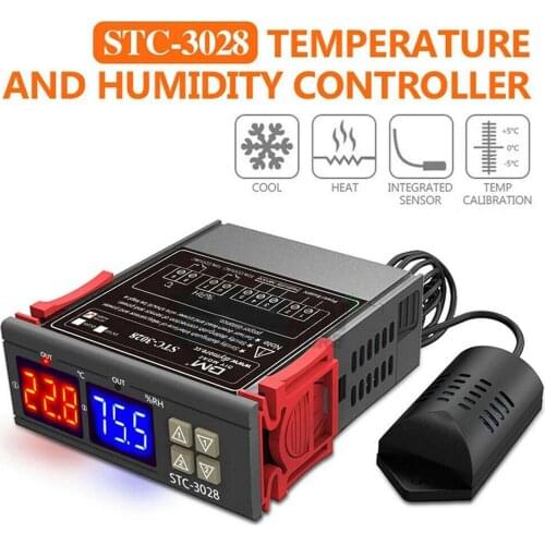 Digital Temperature Controller STC-3028 DC12V/24V 110-220V HighPrecision Thermometer Hygrometer Regulator for Aquarium Incubator