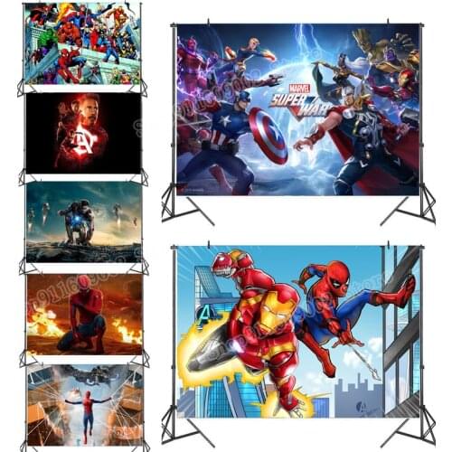 Marvel Party Backdrop Spiderman Birthday Decorations Iron Man Party Favors The Avengers Wall Decor Background Room Back Drop