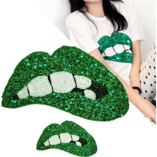 T shirt Women sweet patch sequins 255mm lips deal with it biker patches for clothing stickers 3d t shirt mens free shipping