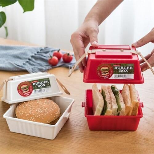 Burger Take-out Boxes Food Grade Plastic Sandwich Wrapping Bento Box Snack Bottle Creative Outdoor Picnic Packaging 5pcs/set