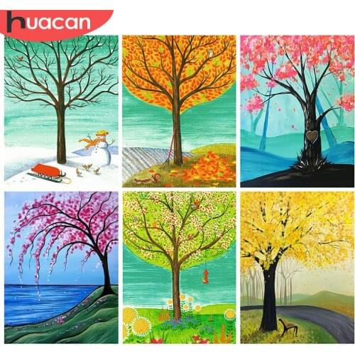 HUACAN Full Square Diamond Painting 5d Tree Mosaic Season DIY Diamond Embroidery Landscape Handicraft Home Decor