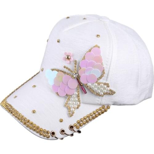 Butterfly Curved Brim Cap with Rhinestone Element Decoration Sun Protection Sweat-Wicking Outdoors Golfing Traveling Hat