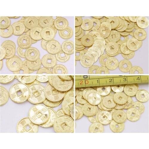100 PCS Replica Chinese Coins Feng Shui Golden Color fortune 10mm 14mm 20mm Choose Size