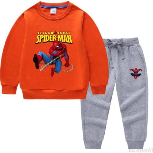 Disney Spiderman Boys Clothing Set Spring Autumn Fashion Tracksuit Hooded Pants Suit Children Girl Sweatshirt