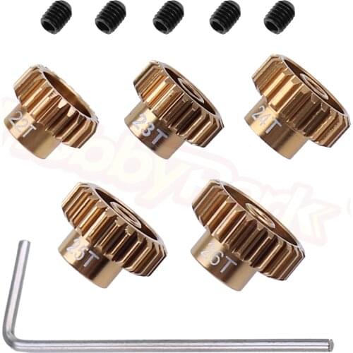 5PCS Metal 7075 Aluminum Alloy 48P Pinion Gear Set 3.175mm Shaft Hole 22T 23T 24T 25T 26T Motor Gears Kit for RC Car