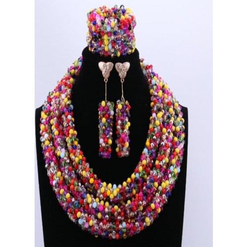 Colored African Big Design Dubai Style Wedding Beads Jewelry Set Turkey Chinese Necklace Bracelet Earring Set Of Beads