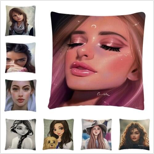 Beautiful girl half body pattern Linen Cushion Cover Pillow Case for Home Sofa Car Decor Pillowcase45X45cm