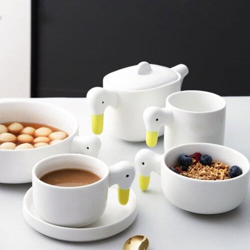 Creative Duckling Ceramic Bowl Cute Duck Coffee Cup Mug Dessert Bowl Hotel Service Tray Kitchen Storage Supplies