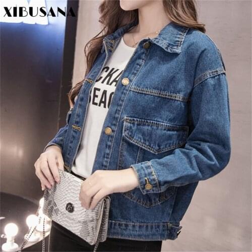 Women Denim Jacket Coat 2020 Spring Autumn Fashion Female Casual Blue Long Sleeve Loose Jeans Jacket Cowboy Outerwear Basic Coat