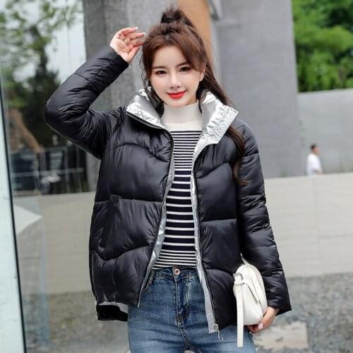 Winter Cotton Coat Women Casual Stand Collar Winter Jacket Coats Fashion With Pocket Winter Solid Color Glossy Jackets