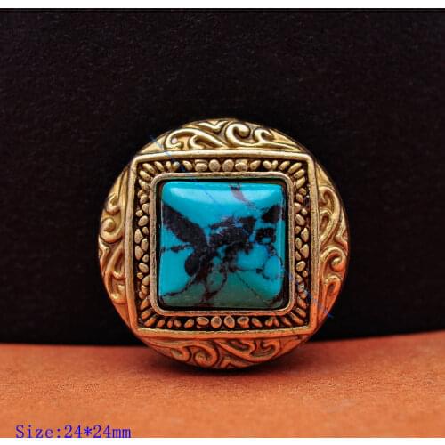 Brass Plated Square flower Engraved Turquoise conchos Garment buttons for leather craft bag saddle belt Bracelet decor