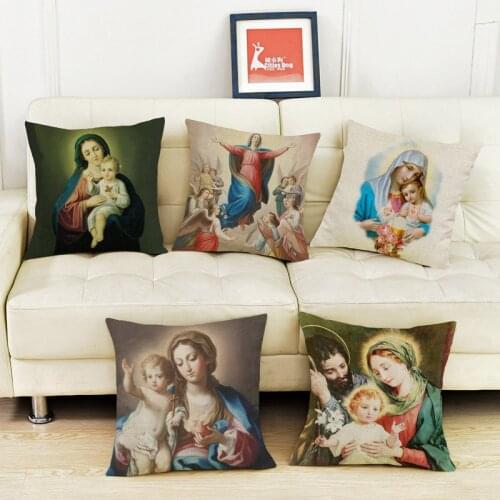 Christianity The Virgin Mary And Baby Jesus Printed Linen PillowCase Religious Beliefs Church Home Sofa Decorative Cushion Cover