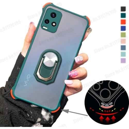 Candy Color Matte Airbag Shockproof Case For VIVO IQOO 7 NEO5 Z3 X60 Pro Plus V21 V20 Y72 S9E X23 Magnetic Ring Stand Phone Case