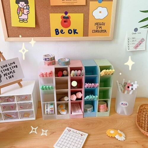 4 Grid Multi-function Home Office Desktop Pen Holder Soild Color Pencil Make Up Brush Sundries Storage Box Organizer Stationery