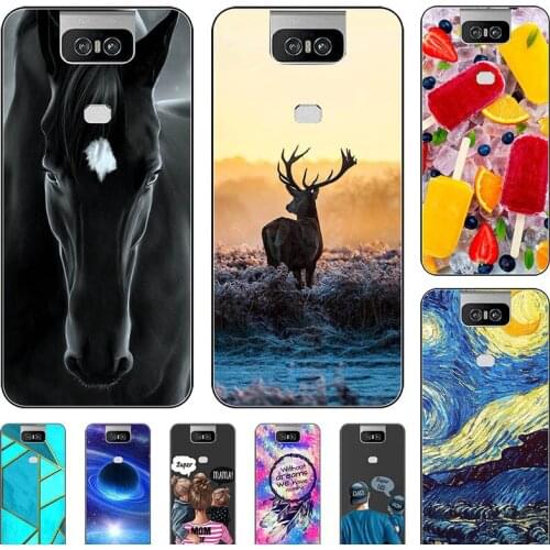 Fashion Bumper Cute Case For Asus Zenfone 6 ZS630KL 2019 6.4" Case Soft Silicone Cat Horse Flower Cover Back Shell