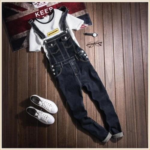 Mens Fashion Black Slim Bib Denim Overalls Jeans For Men Plus Size Male One Piece Denim Jumpsuit Long S-XXL XXXL