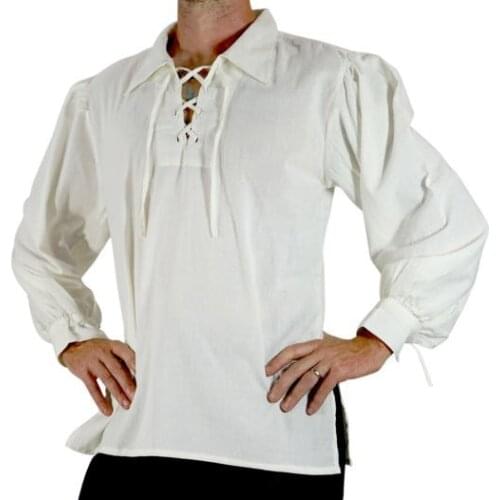 Adult Men Medieval Renaissance Grooms Pirate tunic top Larp Costume lace up Shirt Middle Age Viking Cosplay Top S-2XL