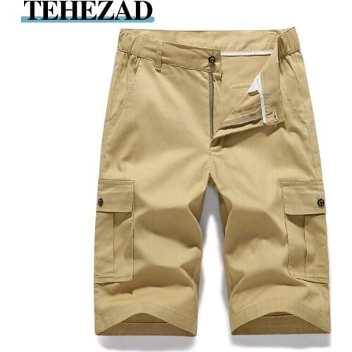 2021 New Summer 100% Pure Cotton Solid Color Multi-Pocket Shorts High Quality Casual Business Social Mens Shorts Beach Shorts