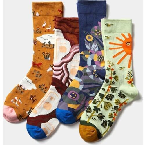 Women Christmas Harajuku Socks Women Hip Pop Style Cool Socks Winter Sock Vintage Flower Print Colorful Knitted Socks