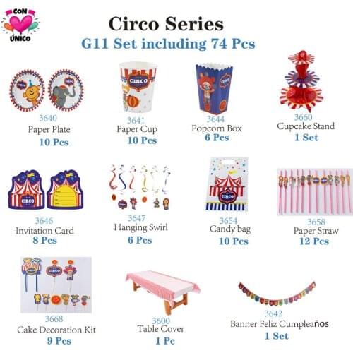 Conunico Circus Carnival Birthday Party Funny Acrobatics Clown Favor Supplies Festival Topper Decor Party Disposable Tableware