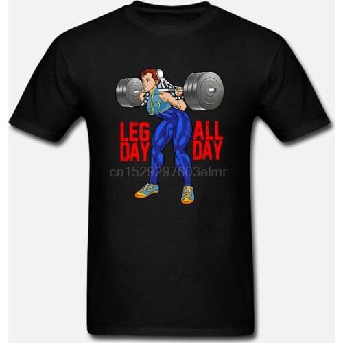 Limited Chun Li Leg Day All Day Design Mens Black T-Shirt Size S-5XLShort Sleeve Male