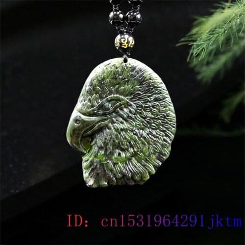 Jade Eagle Pendant Necklace Fashion Natural Charm Amulet Obsidian Gemstone Gifts Jewellery Black Green Chinese Carved