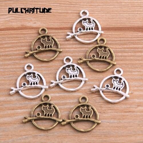 20PCS 19*19mm New Product Two Color Round Branches Cat Charms Animal Pendant Jewelry Metal Alloy Jewelry Marking