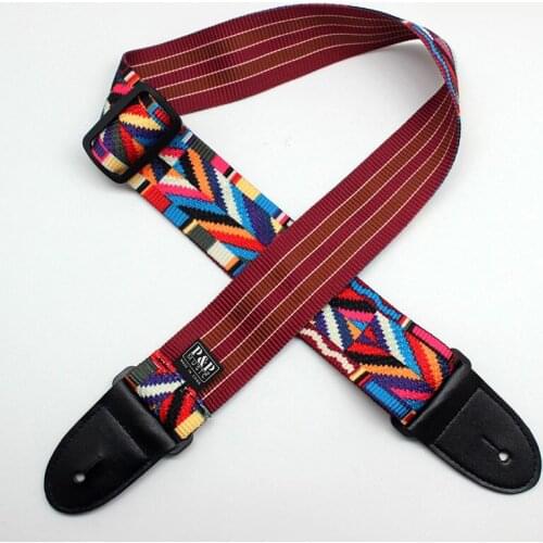 Rainbow Folk Guitar Strap Thermal Transfer Adjustable Shoulder Belt with Leather Ends for Acoustic Classical Electric Guitar