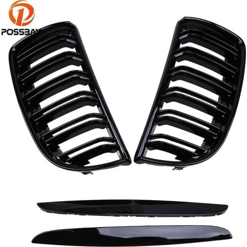POSSBAY Double Slats Grilles for BMW 3-Series E91 330xd/330xi/335d Wagon 2006/2007/2008 Pre-facelift Front Bumper Grill