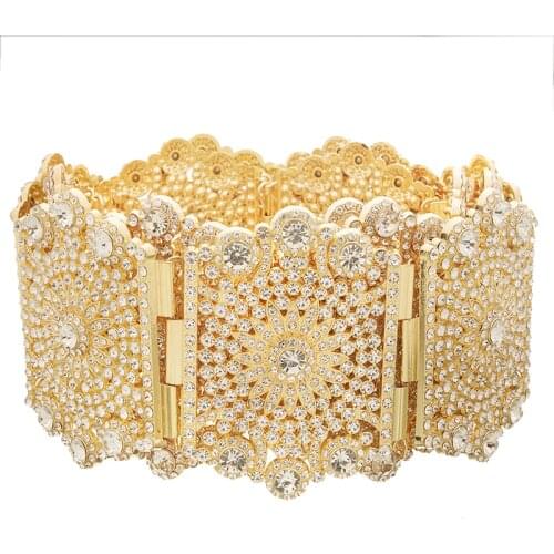 Luxurious aristocratic golden wedding dress belt with all-Rhinestone sparkling Moroccan metal belt