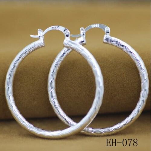 Wholesale Fashion Jewelry 925 Sterling Silver Earrings Embossed Nail Pattern Hoop Earrings Ladies Jewelry Gifts 40CM