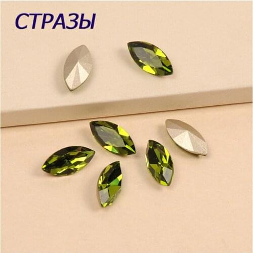 Olivine 4200 Strass Navette Sew On Glass Crystal Rhinestones Boat Pointed back Stone Jewelry Gemstone Crystal element