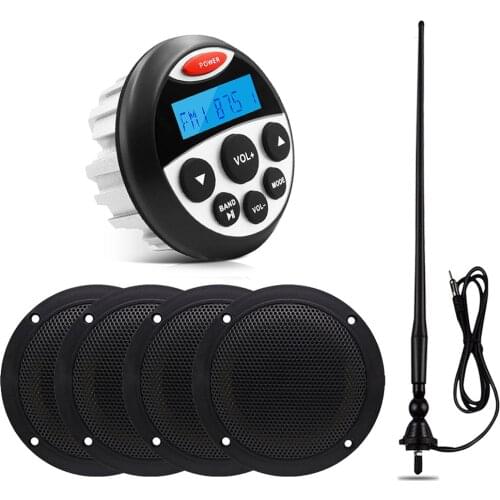 Waterproof Marine Radio Boat Stereo Audio Bluetooth Receiver Car MP3 Player+4Inch Marine Speaker+AM FM Antenna For SPA ATV Yacht