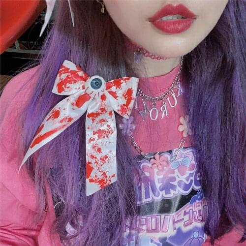 Harajuku Bloodstain Eyeball Big Bow Hair Clips Horror Fashion Charm Exaggeration Cool Punk Goth Hair Accessories For Women Gifts