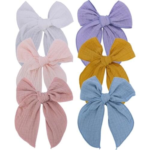 24 PCS, Soft Cotton Fabric Sailor Bow Hair Clips, Handtied Cotton Hair Bow Headwear For Kids Girls Hair Accessories