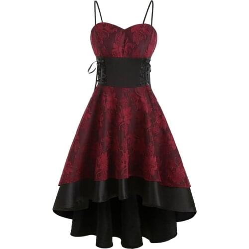 Medieval Dress Women Vintage High Grade Cami Bandage Lace Up High Low Dress Party Dresses High Waist Vestidos Платье Летнее 2021