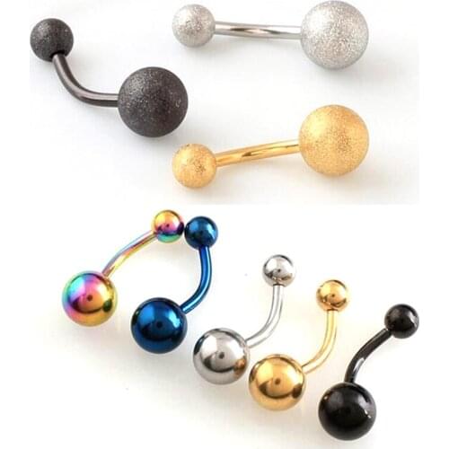 1 Piece Free Shipping Black Gold Rainbow Polished Stainless Steel Belly Ring Grinding Ball navel body jewelry retail