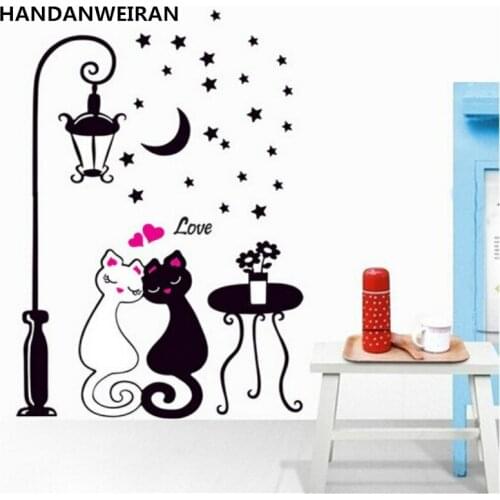 1PCS Fashion Cartoon Couple Cat Personalized Wall Stickers Childrens Room Bedroom Livingroom Sofa Backdrop Home Decor 33*60cm